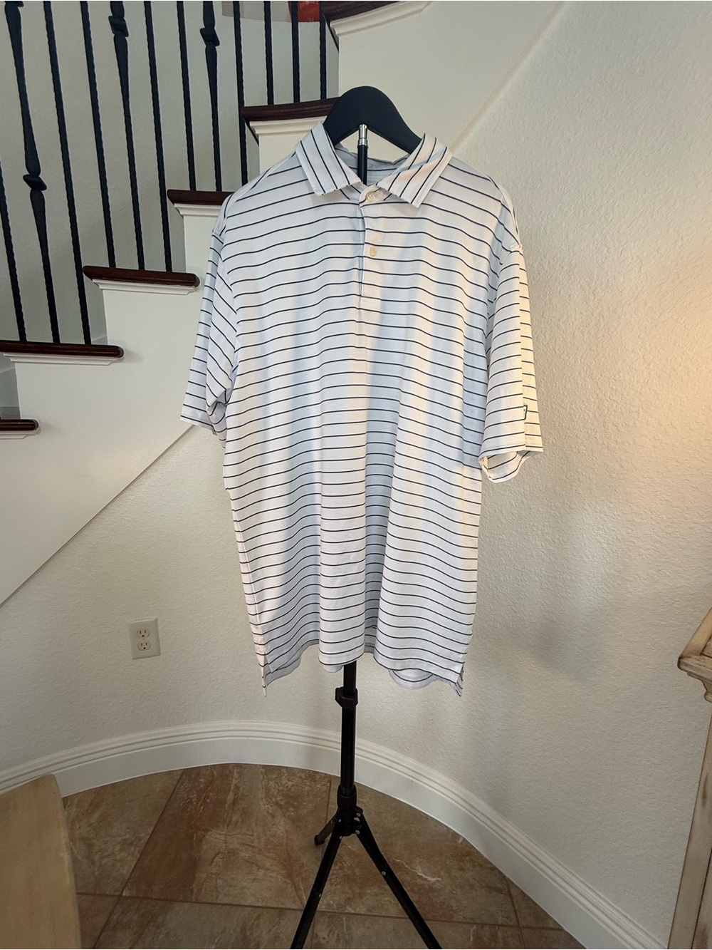 Fairway & Greene White Polo with Navy Stripe Pattern
